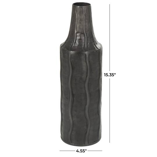 15" Black Metal Snakeskin Inspired Vase with Dimensional Wavy Accents